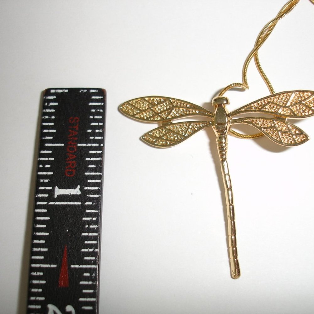 Gold Dragonfly Necklace 18 inch 22K gold plated - Picture 10 of 10